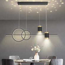 Load image into Gallery viewer, Black Gold Body Linear LED Chandelier Light Hanging Lamp Modern Pendant Lamp Height Adjustable