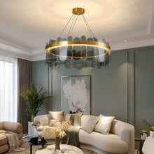 Load image into Gallery viewer, Nordic Gold/ Smoky Gray Crystal Oval Chandelier Pendant Light Ceiling Light 60 cm