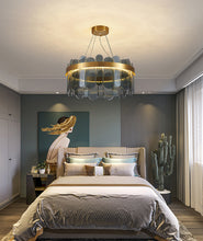 Load image into Gallery viewer, Nordic Gold/ Smoky Gray Crystal Oval Chandelier Pendant Light Ceiling Light 60 cm