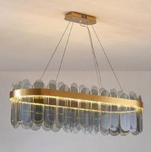 Load image into Gallery viewer, Oval Crystal Chandelier Lighting Ceiling Light Led Modern Gold/Smoky Gray 80 cm