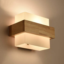 Load image into Gallery viewer, Wall Light Retro Wooden 3 Color Light E27 Wall Light Frosted Glass Wall Lantern Rectangle