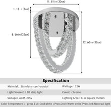 Load image into Gallery viewer, Crystal Silver Ceiling Light LED Ceiling Lamps Chandelier 3 Color Lights 30/40cm