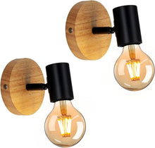 Load image into Gallery viewer, Pack of 2 Indoor Wall Lights Black Wood Retro Lamp E27