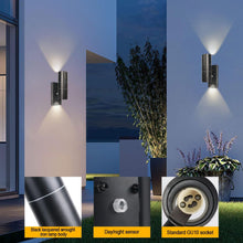 Load image into Gallery viewer, Outdoor Wall Lights Day/Night Sensor GU10 Base Double Up Down Black IP65 Waterproof