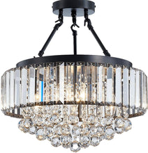 Load image into Gallery viewer, Crystal Chandelier Modern Ceiling Light Fixture Lamp Black Metal E14 Semi Flush Mount