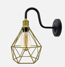 Load image into Gallery viewer, Vintage Diamond Cage Swang Neck Wall Light Sconces Wire Metal Light Black and Gold E27