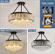 Load image into Gallery viewer, Crystal Chandelier Modern Ceiling Light Fixture Lamp Black Metal E14 Semi Flush Mount