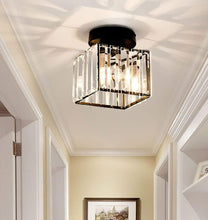 Load image into Gallery viewer, Crystal Ceiling Lamp Mount Lamp LED Ceiling Lamp Square Lampshade Lamps E27 Black/Gold