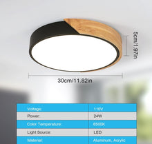 Load image into Gallery viewer, LED Ceiling Light Fixture 24W Wood Flush Mount Ceiling Light 6500K Round Modern Ceiling Light
