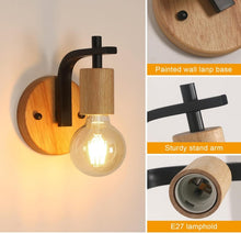 Load image into Gallery viewer, Vintage Wood Wall Sconce Lights E27 Industrial Black Wall Lamp