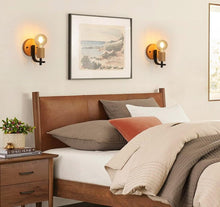 Load image into Gallery viewer, Wall Lights Indoor 2 Pack Vintage Wood Wall Sconces Lights E27 Industrial Black