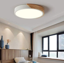 Load image into Gallery viewer, LED Ceiling Light Modern Minimalist Round Light Chandelier Iron & Wood Ceiling Lamp 3 Color Lights
