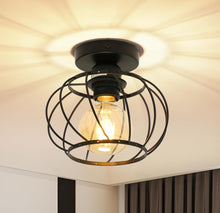 Load image into Gallery viewer, Industrial Ceiling Light Semi Flush Mount Ceiling Light Metal Cage E27 Black Ceiling Light
