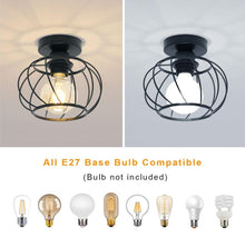 Load image into Gallery viewer, Industrial Ceiling Light Semi Flush Mount Ceiling Light Metal Cage E27 Black Ceiling Light