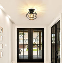 Load image into Gallery viewer, Industrial Ceiling Light Semi Flush Mount Ceiling Light Metal Cage E27 Black Ceiling Light