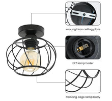 Load image into Gallery viewer, Industrial Ceiling Light Semi Flush Mount Ceiling Light Metal Cage E27 Black Ceiling Light