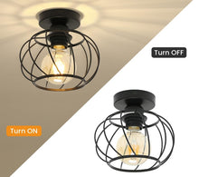 Load image into Gallery viewer, Industrial Ceiling Light Semi Flush Mount Ceiling Light Metal Cage E27 Black Ceiling Light