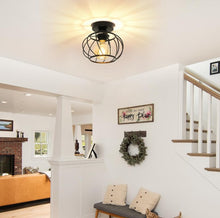Load image into Gallery viewer, Industrial Ceiling Light Semi Flush Mount Ceiling Light Metal Cage E27 Black Ceiling Light