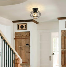 Load image into Gallery viewer, Industrial Ceiling Light Semi Flush Mount Ceiling Light Metal Cage E27 Black Ceiling Light