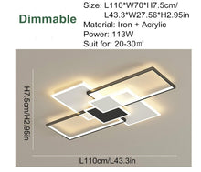 Load image into Gallery viewer, Ceiling Light Dimmable Black 4 Rectangles Nordic Style Elegant LED Remote Control
