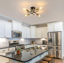 Load image into Gallery viewer, Industrial 4-Light Black & Gold Flush Ceiling Light E27 Metal