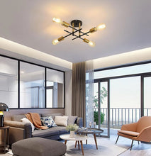 Load image into Gallery viewer, Industrial 4-Light Black & Gold Flush Ceiling Light E27 Metal