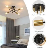 Load image into Gallery viewer, Industrial 4-Light Black & Gold Flush Ceiling Light E27 Metal