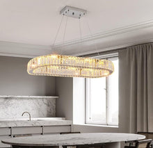 Load image into Gallery viewer, Chandelier Crystal Silver Oval LED Pendant Light Crystal 70cm 3 Color Lights