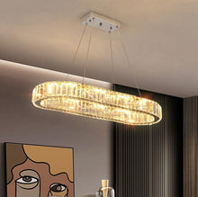 Load image into Gallery viewer, LED Chandelier Modern Silver Crystal Pendant Hanging Light 57cm 3 Color Lights Remote Control