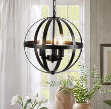 Load image into Gallery viewer, Hanging Pendant Light Black Globe Chandelier Industrial Vintage Metal