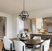 Load image into Gallery viewer, Hanging Pendant Light Black Globe Chandelier Industrial Vintage Metal