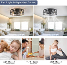 Load image into Gallery viewer, Cage Ceiling Fan with Lights Industrial Style Ceiling Lighting Black 51 cm with Remote Control