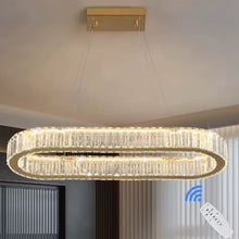 Load image into Gallery viewer, Crystal Ceiling Chandeliers Modern Oval LED Pendant Light Gold 70cm with Remote Control