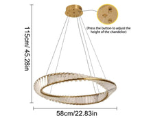 Load image into Gallery viewer, LED Hanging Light Ring Pendant Lamp Luxury Gold Chandelier 58cm 3 Color Lights