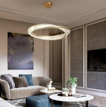 Load image into Gallery viewer, LED Hanging Light Ring Pendant Lamp Luxury Gold Chandelier 58cm 3 Color Lights