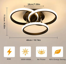 Load image into Gallery viewer, LED Ceiling Light 40W Dimmable Ceiling Lamp Black 3 Rings 3 Color Lights