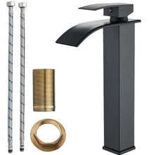 Load image into Gallery viewer, Basin Tap Modern Black/Gold/Silver Waterfall Tall Single Lever Handle Single Hole Mono Basin Mixer