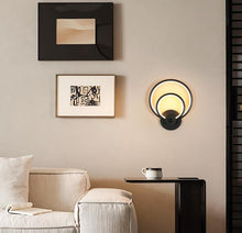Load image into Gallery viewer, Indoor Black LED Wall Sconce 20W Modern Round Lamp 3000K Warm Light 25cm