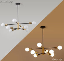 Load image into Gallery viewer, Black and Gold Chandelier E27 8-Lights Height Adjustable Ceiling Light