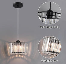 Load image into Gallery viewer, LED Crystal Pendant Lamp Black Ceiling Pendant Light Round Modern Iron Chandelier