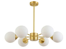Load image into Gallery viewer, Modern Gold Chandelier Frosted White Globe Shade E27 Metal Ceiling Light 72cm Semi Flush Mount