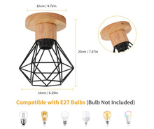 Load image into Gallery viewer, 2pcs Retro Ceiling Light Fixture Vintage Black Ceiling Light Indoor Wood and Metal Ceiling Lamp
