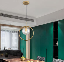 Load image into Gallery viewer, Gold Ring Pendant Light 25cm with Glass Shade Globe Modern Chandelier Ceiling Light