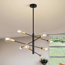 Load image into Gallery viewer, Adjustable Metal Ceiling Light Fixture E27 Black with Gold Accents (4/6/8 Lights) Chandelier