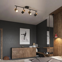 Load image into Gallery viewer, 4-Light Ceiling Spotlight GU10 Adjustable 350 Rotatable Heads Black and Woodgrain