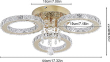 Load image into Gallery viewer, LED Gold Ceiling Light Fixture Crystal Chandelier Dimmable with Remote Control 44cm