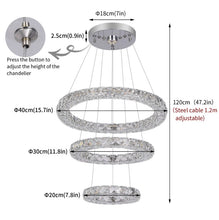 Load image into Gallery viewer, Modern Crystal Chandelier Silver LED Ceiling Lights Pendant ( 40+30+20cm ) 3 Color Lights