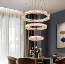 Load image into Gallery viewer, Modern Crystal Chandelier Silver LED Ceiling Lights Pendant ( 40+30+20cm ) 3 Color Lights