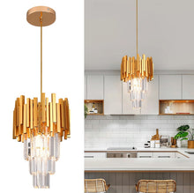 Load image into Gallery viewer, Crystal Chandelier Pendant Light Ceiling Light Height Adjustable Black/Gold E27
