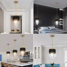 Load image into Gallery viewer, Crystal Chandelier Pendant Light Ceiling Light Height Adjustable Black/Gold E27